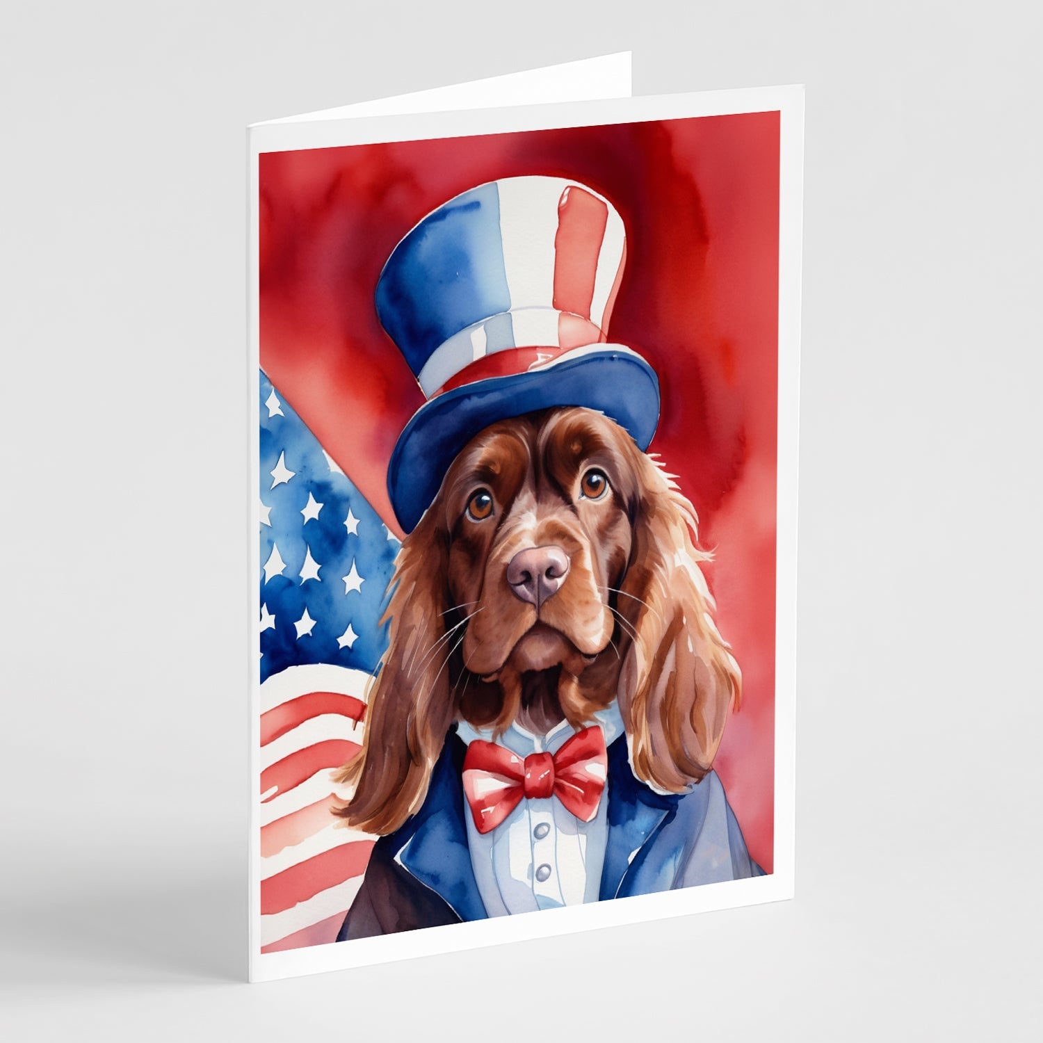 Sussex Spaniel Patriotic American Greeting Cards Pack of 8 Blank Cards with Envelopes Whimsical A7 Size 5x7