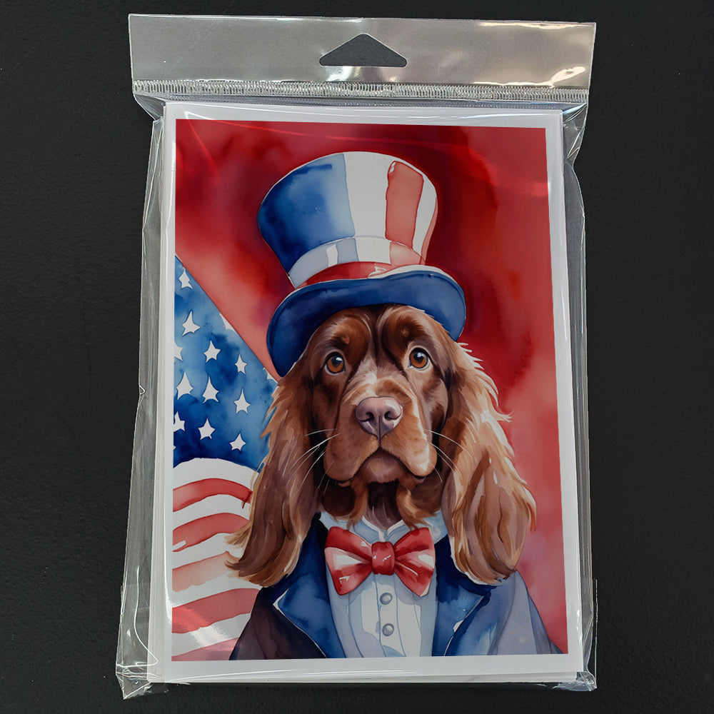Sussex Spaniel Patriotic American Greeting Cards Pack of 8 Blank Cards with Envelopes Whimsical A7 Size 5x7