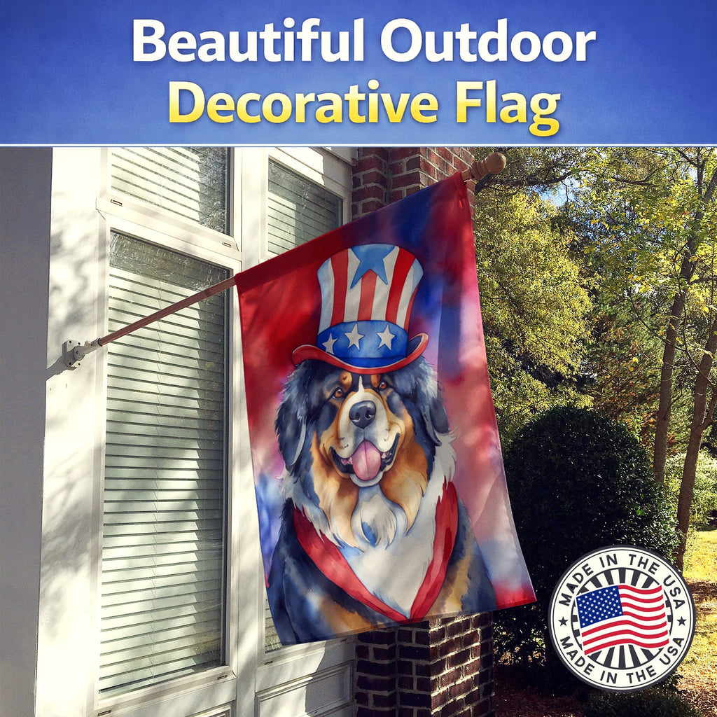 Tibetan Mastiff Patriotic American House Flag 28x40 Porch Sleeve Pole Decorative Outside Yard Banner Artwork Wall Hanging, Polyester
