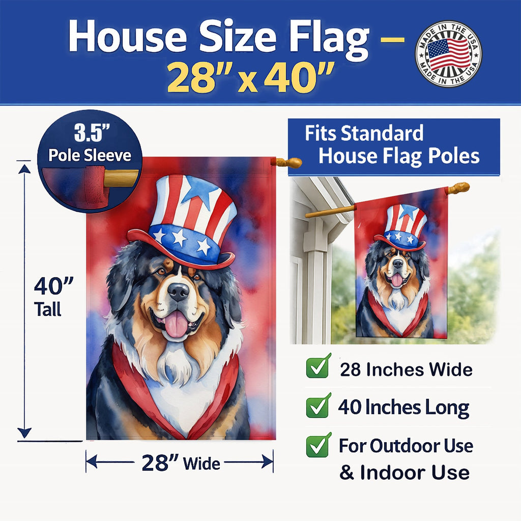 Tibetan Mastiff Patriotic American House Flag 28x40 Porch Sleeve Pole Decorative Outside Yard Banner Artwork Wall Hanging, Polyester