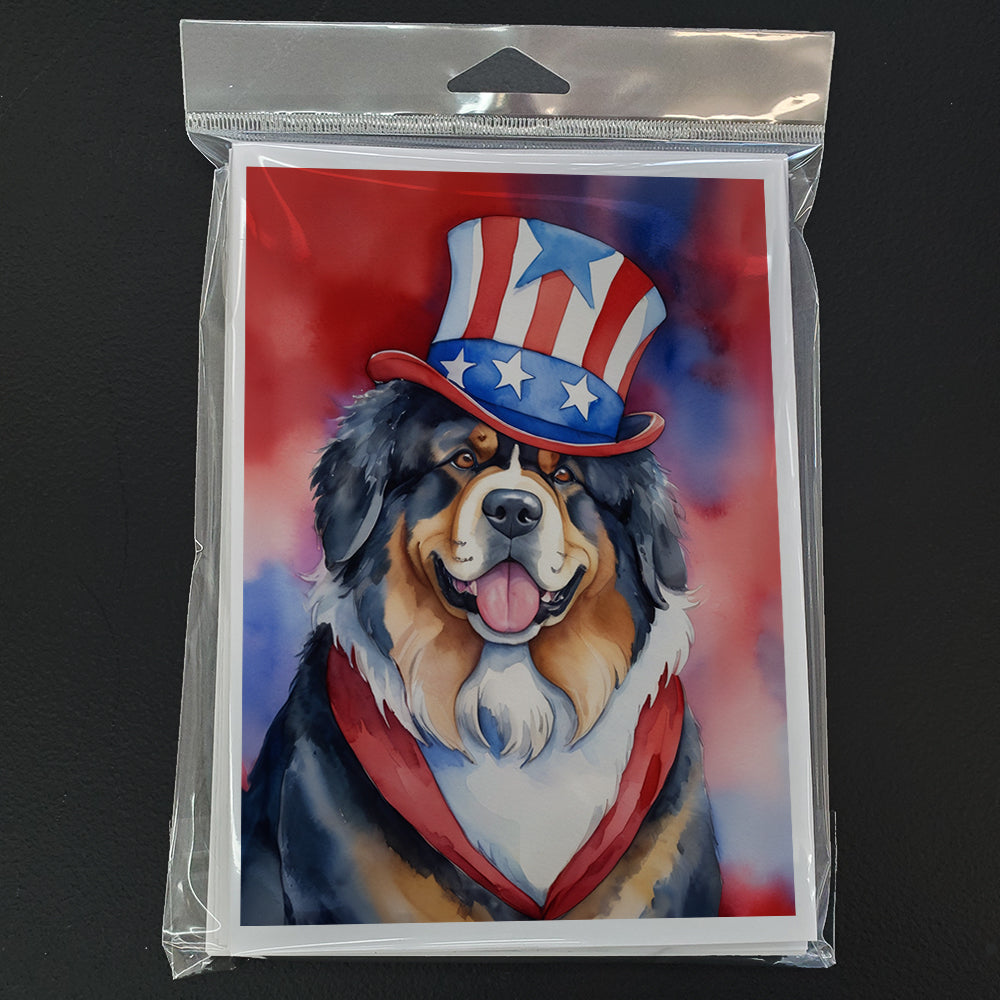 Tibetan Mastiff Patriotic American Greeting Cards Pack of 8 Blank Cards with Envelopes Whimsical A7 Size 5x7