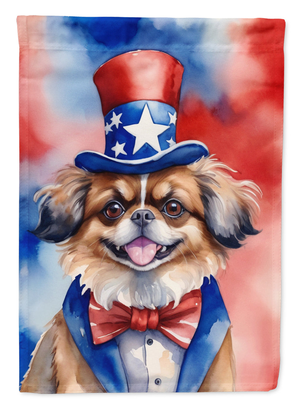 Tibetan Spaniel Patriotic American House Flag 28x40 Porch Sleeve Pole Decorative Outside Yard Banner Artwork Wall Hanging, Polyester