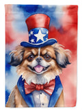 Tibetan Spaniel Patriotic American House Flag 28x40 Porch Sleeve Pole Decorative Outside Yard Banner Artwork Wall Hanging, Polyester