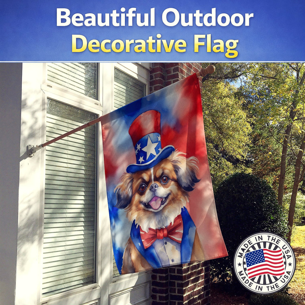 Tibetan Spaniel Patriotic American House Flag 28x40 Porch Sleeve Pole Decorative Outside Yard Banner Artwork Wall Hanging, Polyester
