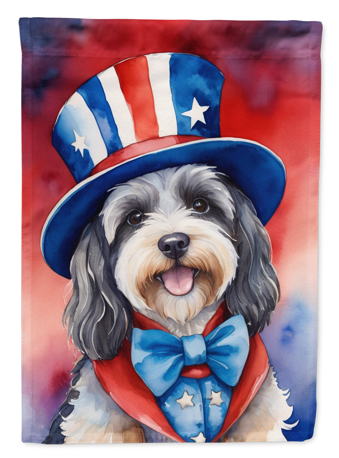 Tibetan Terrier Patriotic American House Flag 28x40 Porch Sleeve Pole Decorative Outside Yard Banner Artwork Wall Hanging, Polyester