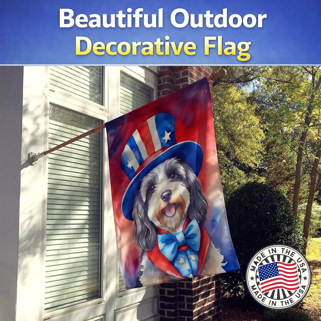 Tibetan Terrier Patriotic American House Flag 28x40 Porch Sleeve Pole Decorative Outside Yard Banner Artwork Wall Hanging, Polyester