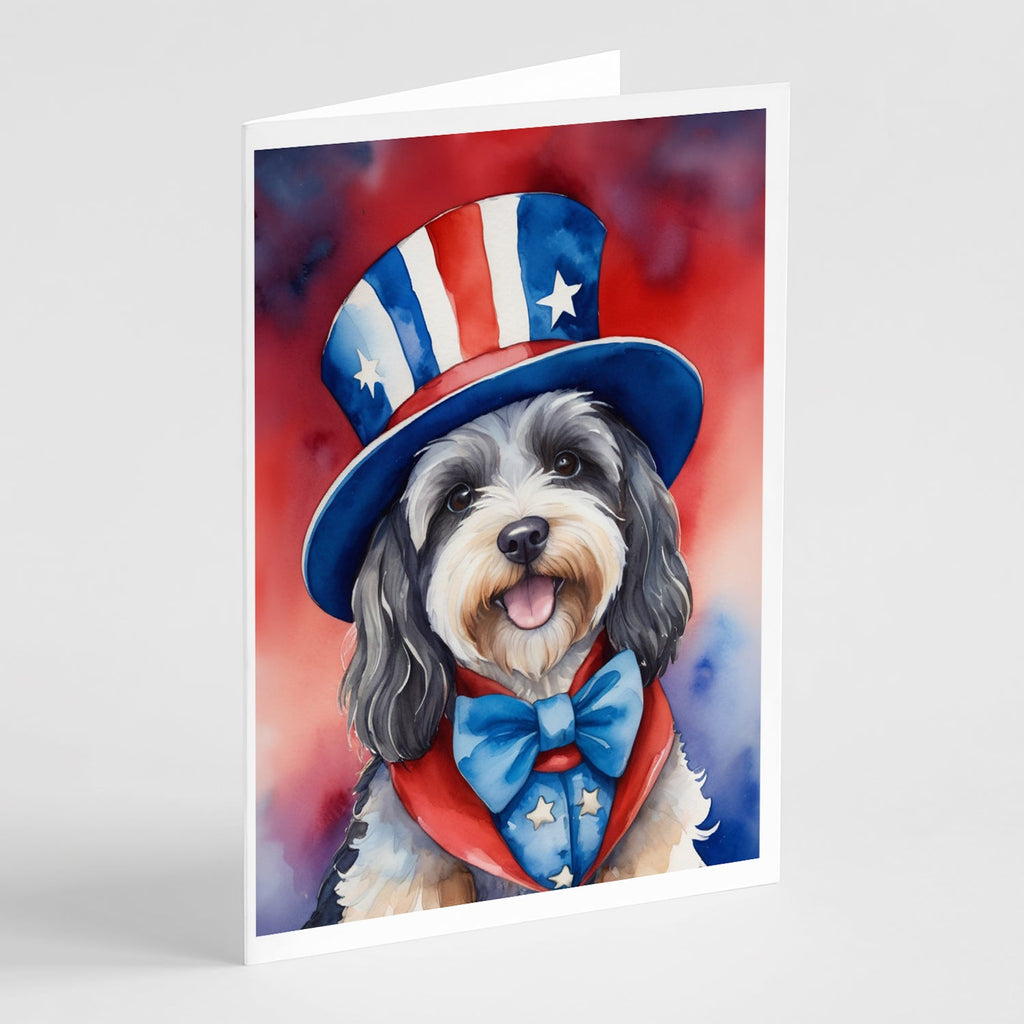 Tibetan Terrier Patriotic American Greeting Cards Pack of 8 Blank Cards with Envelopes Whimsical A7 Size 5x7