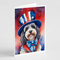 Tibetan Terrier Patriotic American Greeting Cards Pack of 8 Blank Cards with Envelopes Whimsical A7 Size 5x7