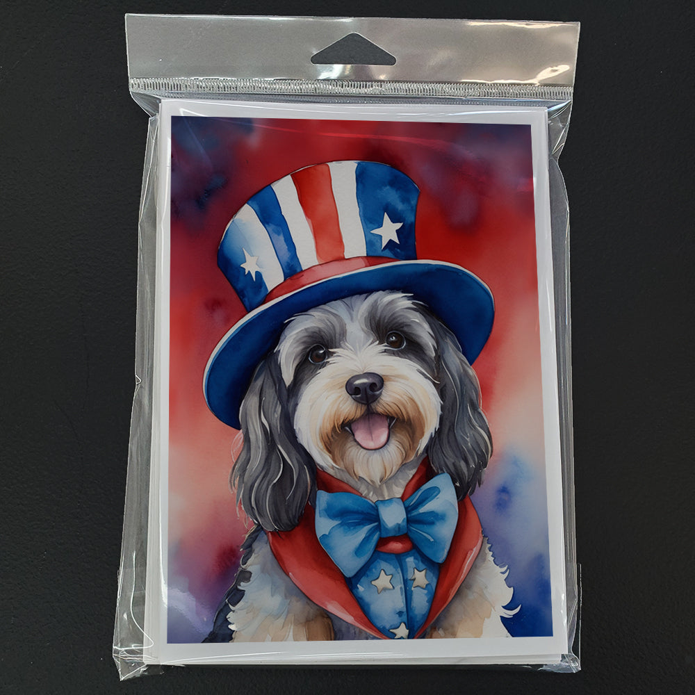 Tibetan Terrier Patriotic American Greeting Cards Pack of 8 Blank Cards with Envelopes Whimsical A7 Size 5x7