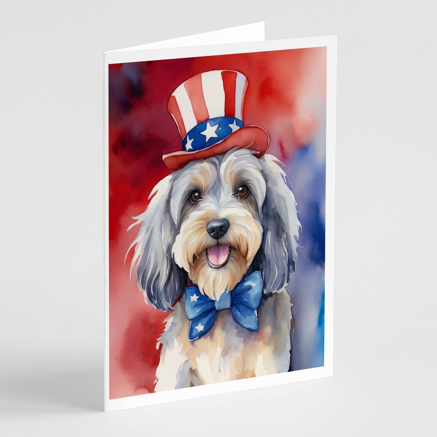 Tibetan Terrier Patriotic American Greeting Cards Pack of 8 Blank Cards with Envelopes Whimsical A7 Size 5x7