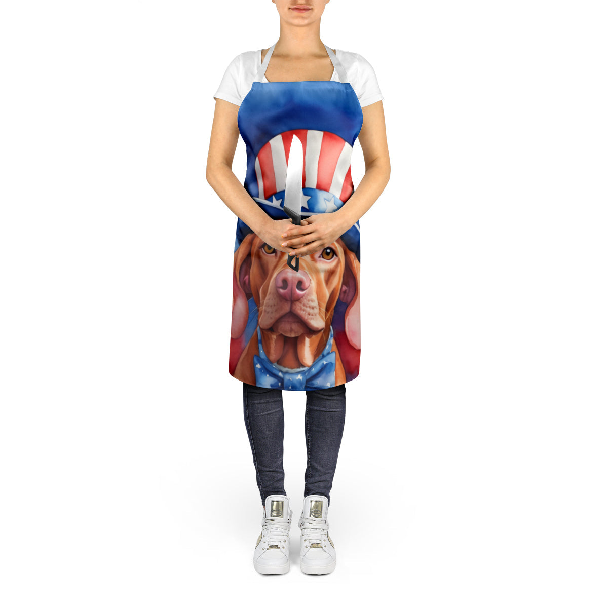 Vizsla Patriotic American Apron Cooking Kitchen Server Baking Crafts Gardening for Adult Women Men, Unisex, Large, Multicolor