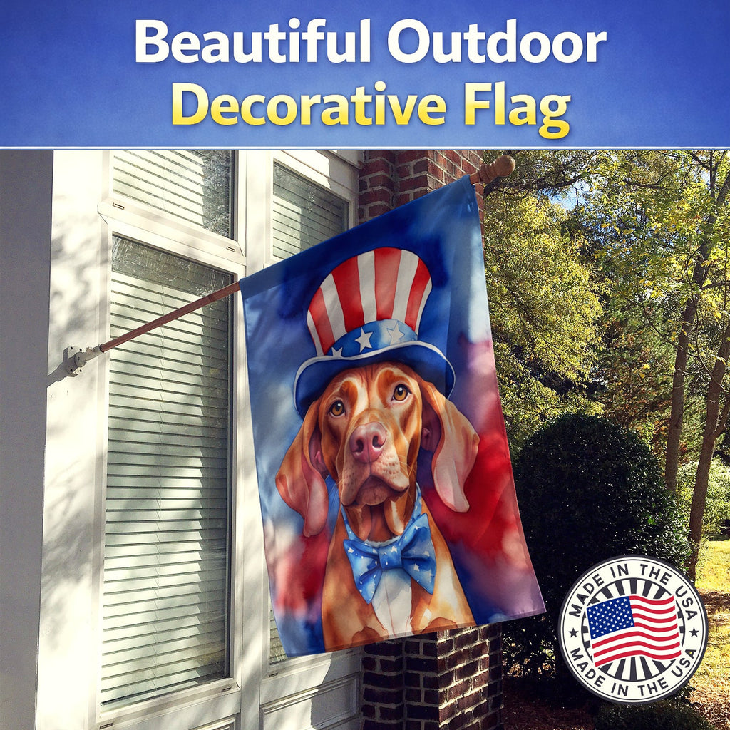 Vizsla Patriotic American House Flag 28x40 Porch Sleeve Pole Decorative Outside Yard Banner Artwork Wall Hanging, Polyester