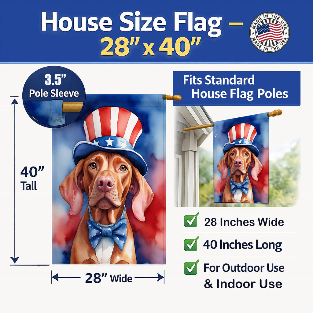 Vizsla Patriotic American House Flag 28x40 Porch Sleeve Pole Decorative Outside Yard Banner Artwork Wall Hanging, Polyester