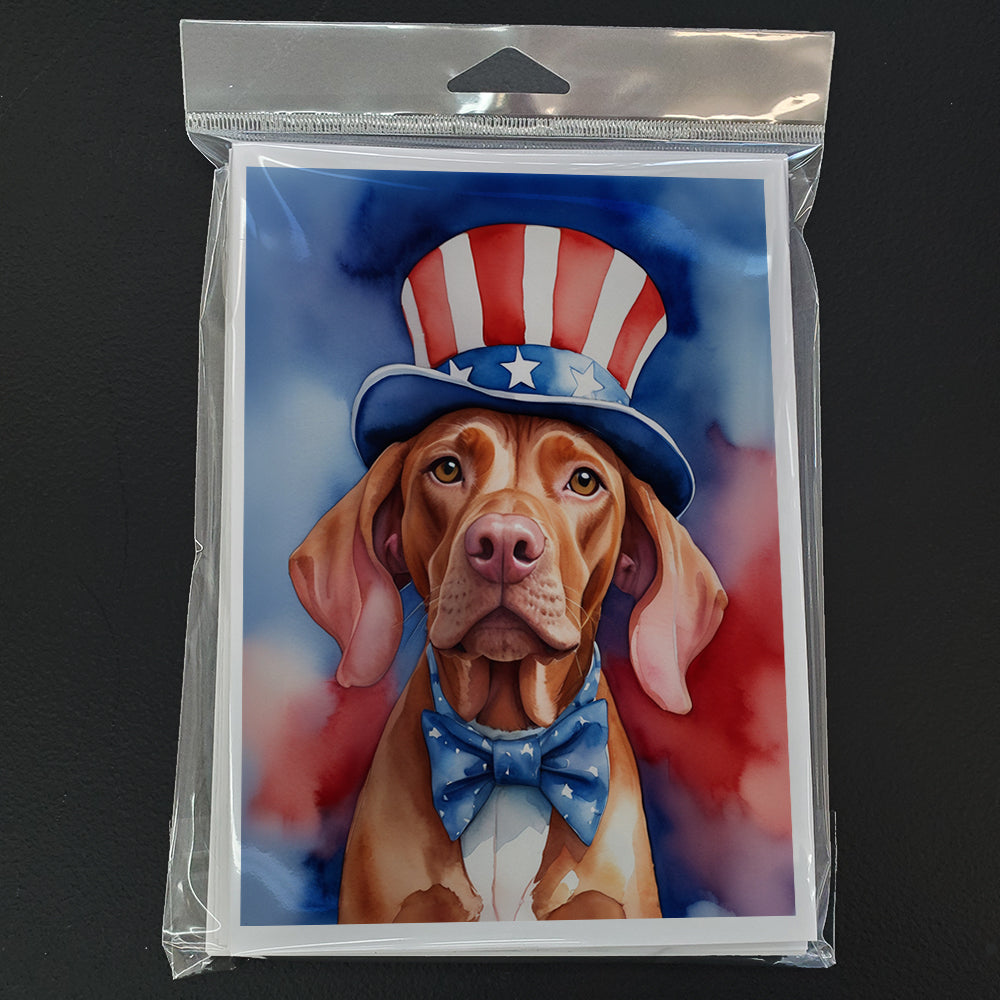 Vizsla Patriotic American Greeting Cards Pack of 8 Blank Cards with Envelopes Whimsical A7 Size 5x7