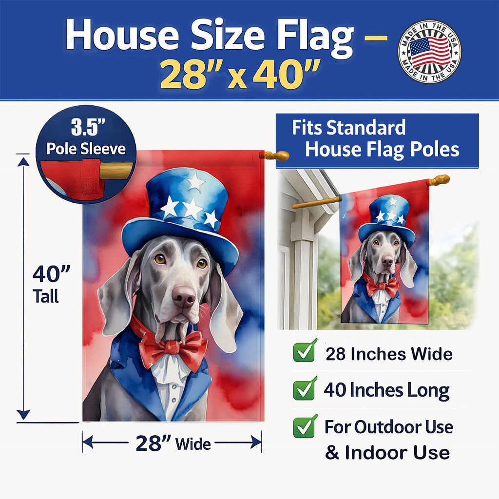 Weimaraner Patriotic American House Flag 28x40 Porch Sleeve Pole Decorative Outside Yard Banner Artwork Wall Hanging, Polyester