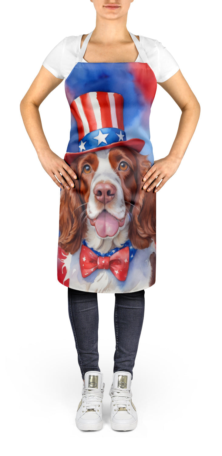Welsh Springer Spaniel Patriotic American Apron Cooking Kitchen Server Baking Crafts Gardening for Adult Women Men, Unisex, Large, Multicolor