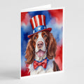 Welsh Springer Spaniel Patriotic American Greeting Cards Pack of 8 Blank Cards with Envelopes Whimsical A7 Size 5x7