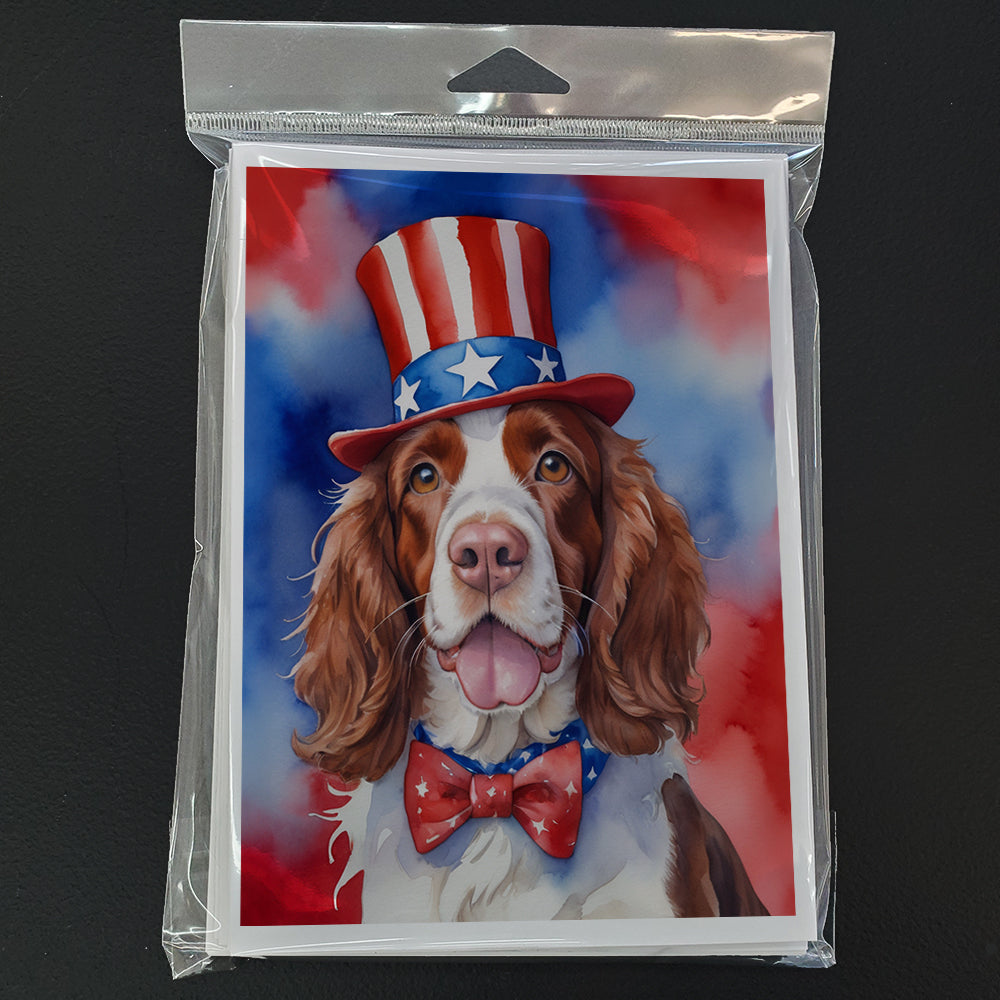 Welsh Springer Spaniel Patriotic American Greeting Cards Pack of 8 Blank Cards with Envelopes Whimsical A7 Size 5x7