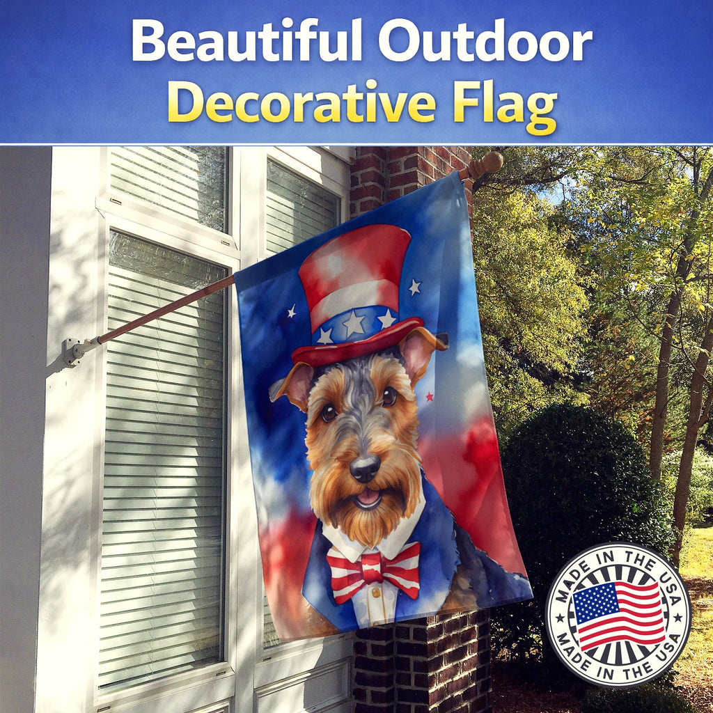 Welsh Terrier Patriotic American House Flag 28x40 Porch Sleeve Pole Decorative Outside Yard Banner Artwork Wall Hanging, Polyester