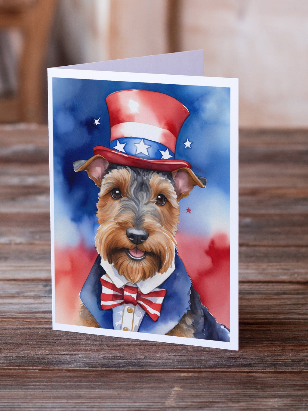 Welsh Terrier Patriotic American Greeting Cards Pack of 8 Blank Cards with Envelopes Whimsical A7 Size 5x7