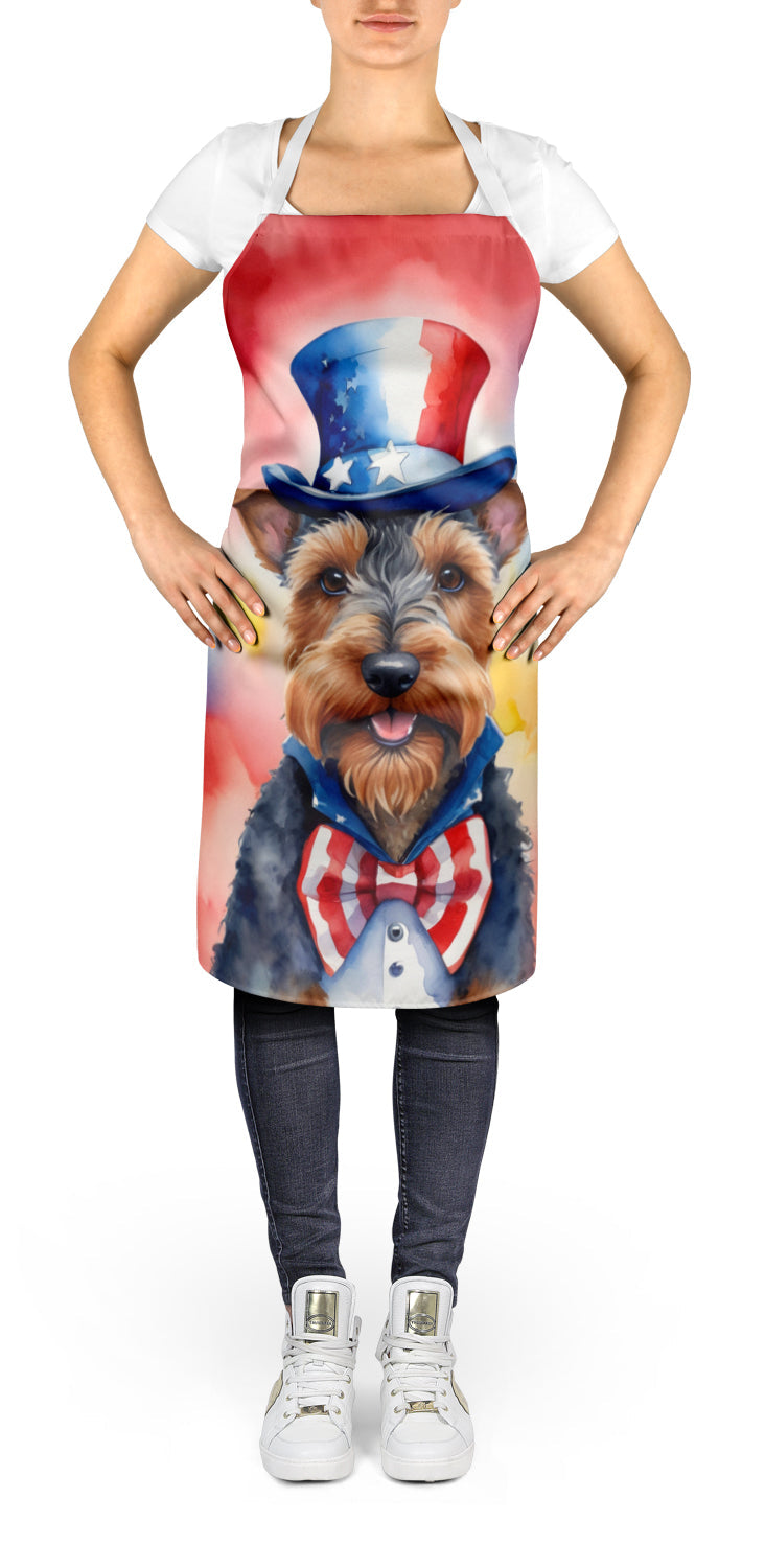 Welsh Terrier Patriotic American Apron Cooking Kitchen Server Baking Crafts Gardening for Adult Women Men, Unisex, Large, Multicolor