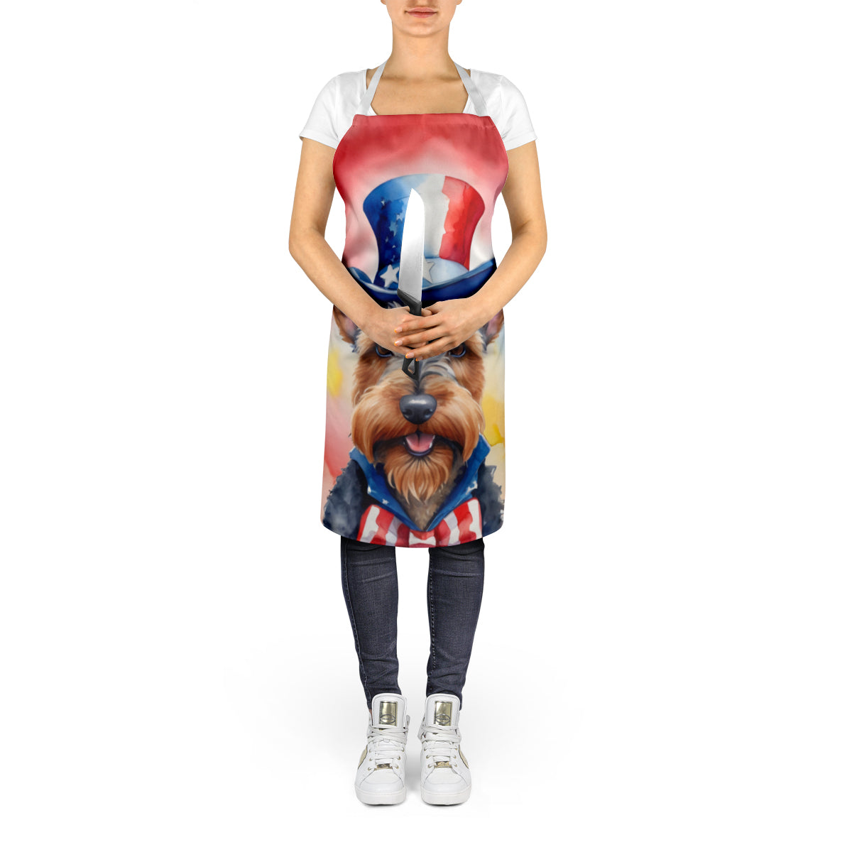 Welsh Terrier Patriotic American Apron Cooking Kitchen Server Baking Crafts Gardening for Adult Women Men, Unisex, Large, Multicolor