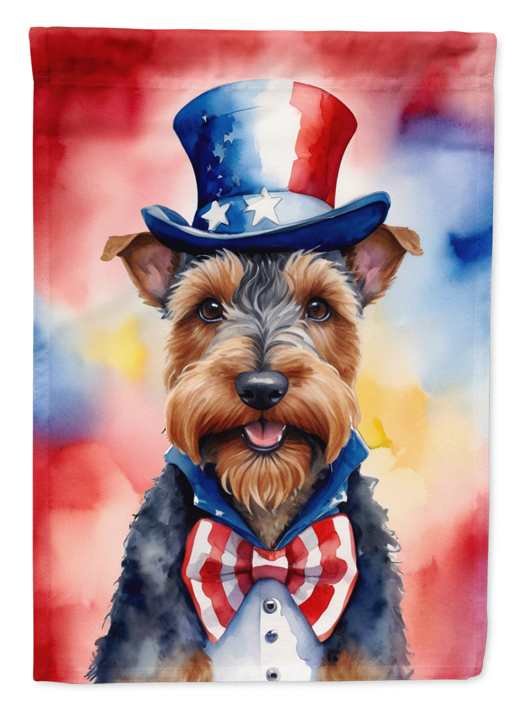 Welsh Terrier Patriotic American House Flag 28x40 Porch Sleeve Pole Decorative Outside Yard Banner Artwork Wall Hanging, Polyester