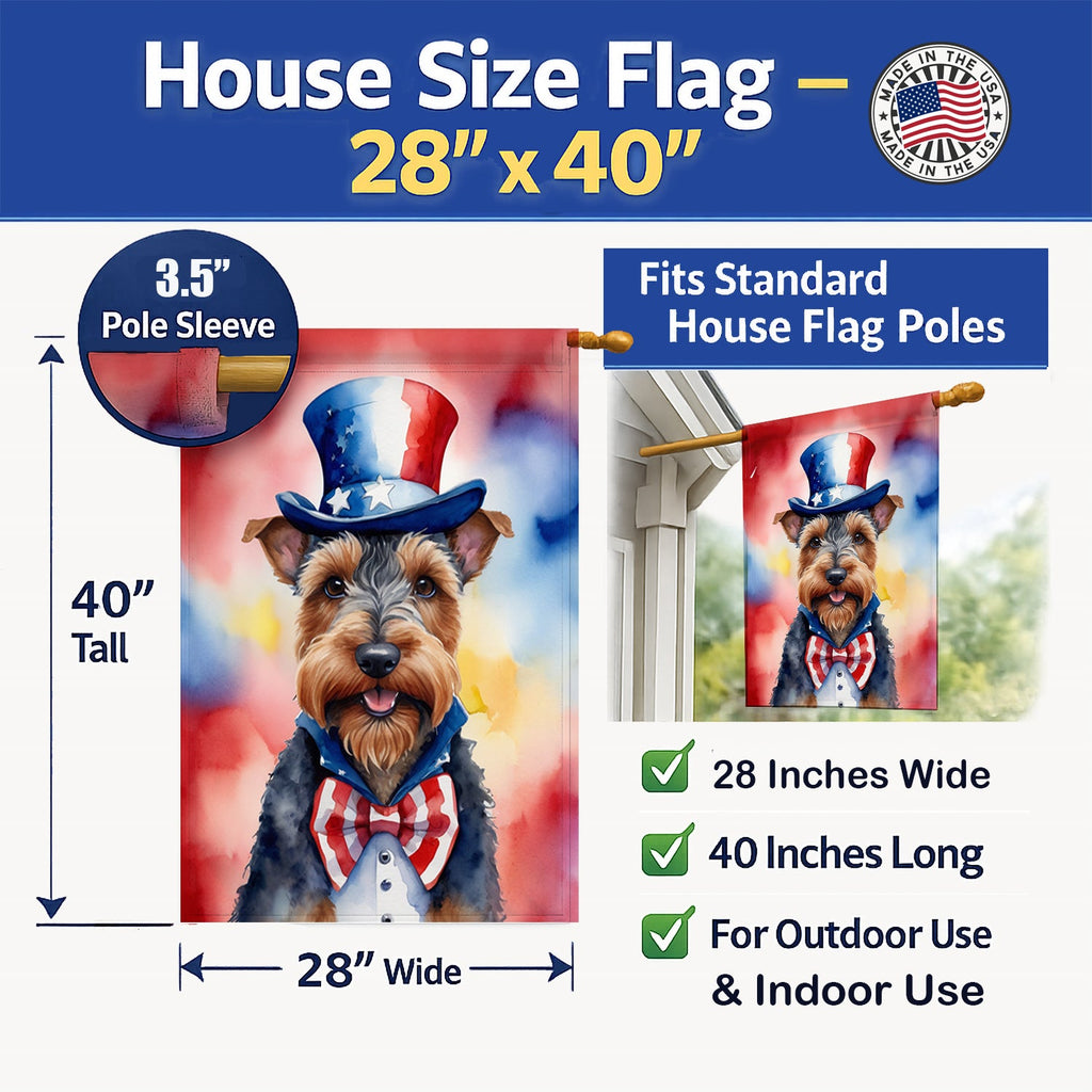 Welsh Terrier Patriotic American House Flag 28x40 Porch Sleeve Pole Decorative Outside Yard Banner Artwork Wall Hanging, Polyester