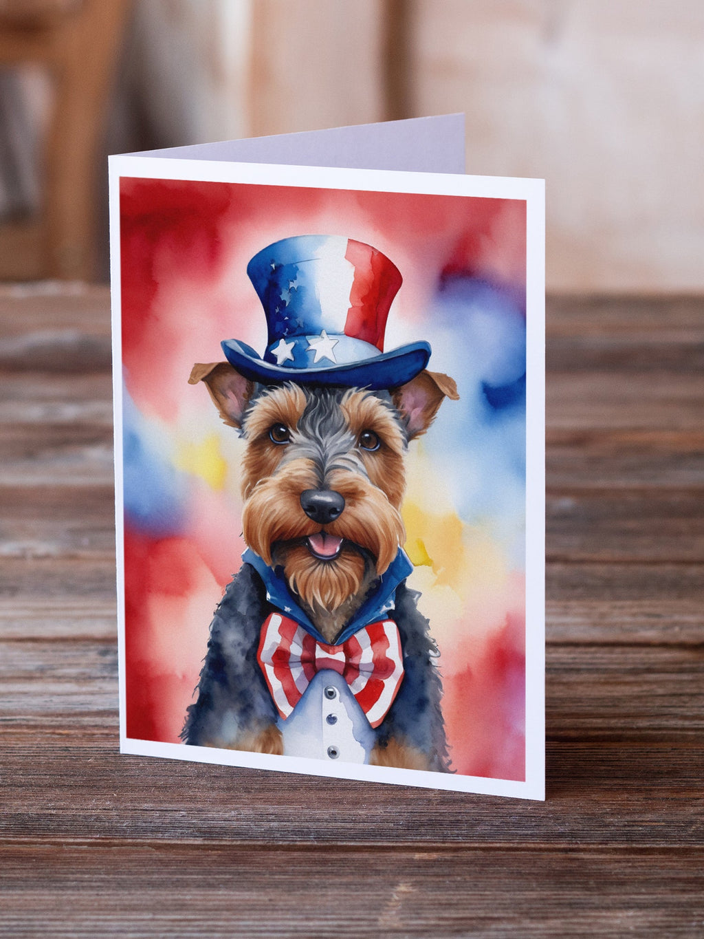 Welsh Terrier Patriotic American Greeting Cards Pack of 8 Blank Cards with Envelopes Whimsical A7 Size 5x7