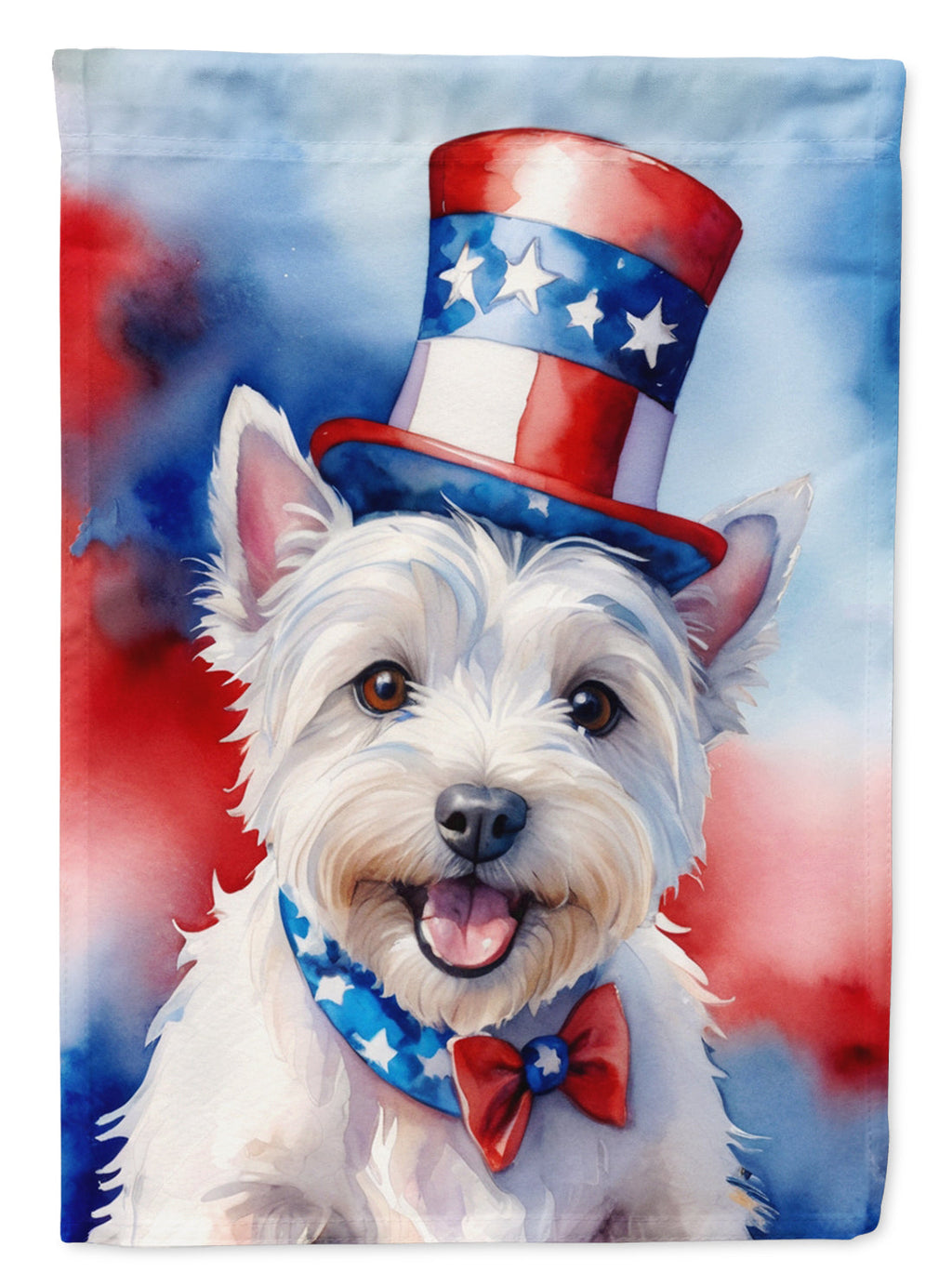 Westie Patriotic American House Flag 28x40 Porch Sleeve Pole Decorative Outside Yard Banner Artwork Wall Hanging, Polyester