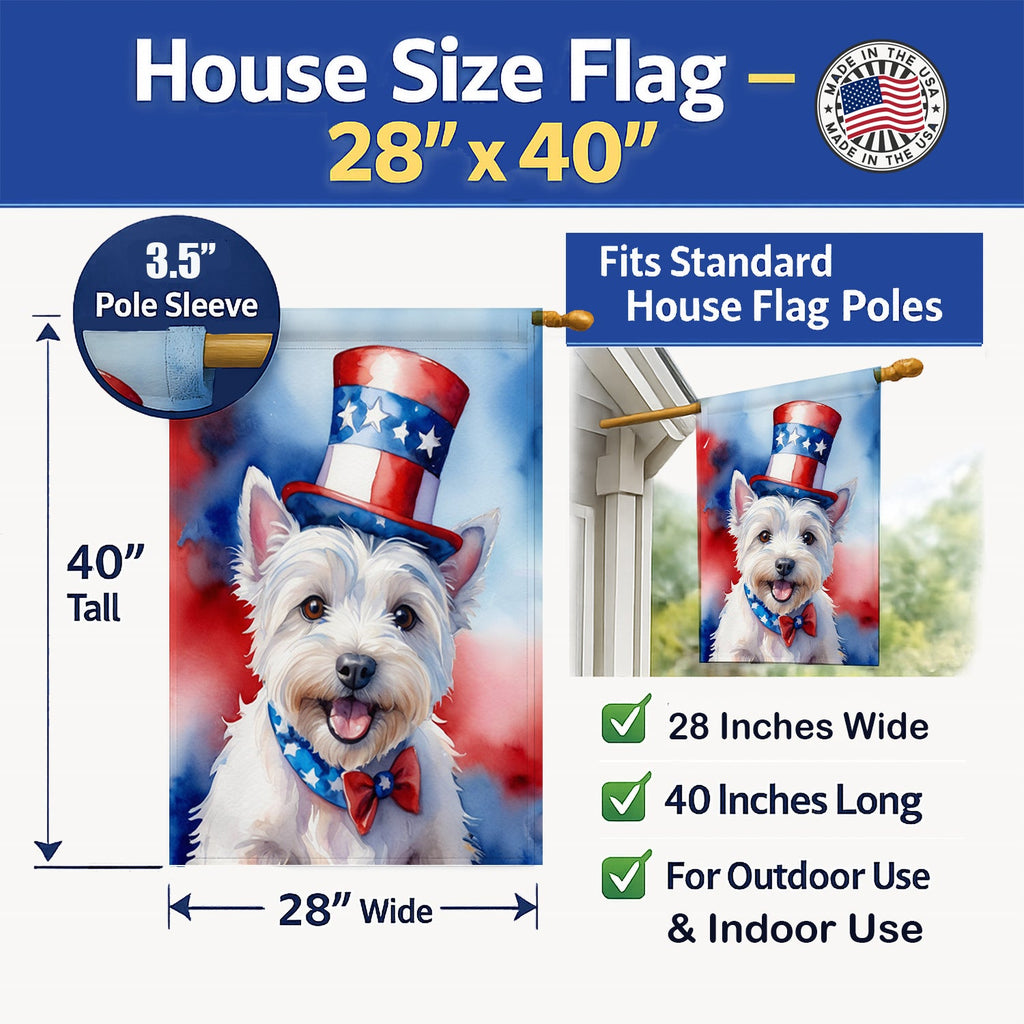 Westie Patriotic American House Flag 28x40 Porch Sleeve Pole Decorative Outside Yard Banner Artwork Wall Hanging, Polyester