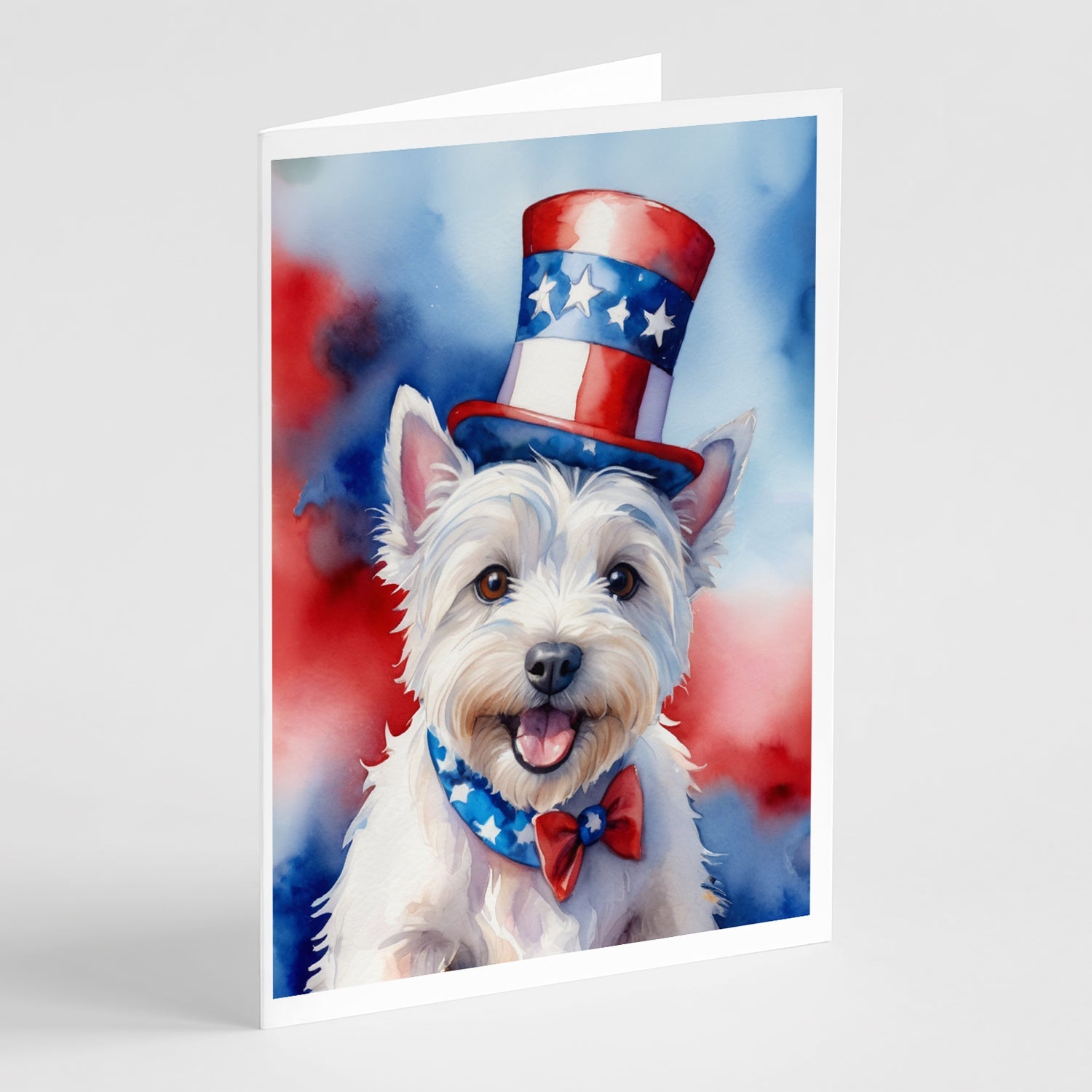 Westie Patriotic American Greeting Cards Pack of 8 Blank Cards with Envelopes Whimsical A7 Size 5x7
