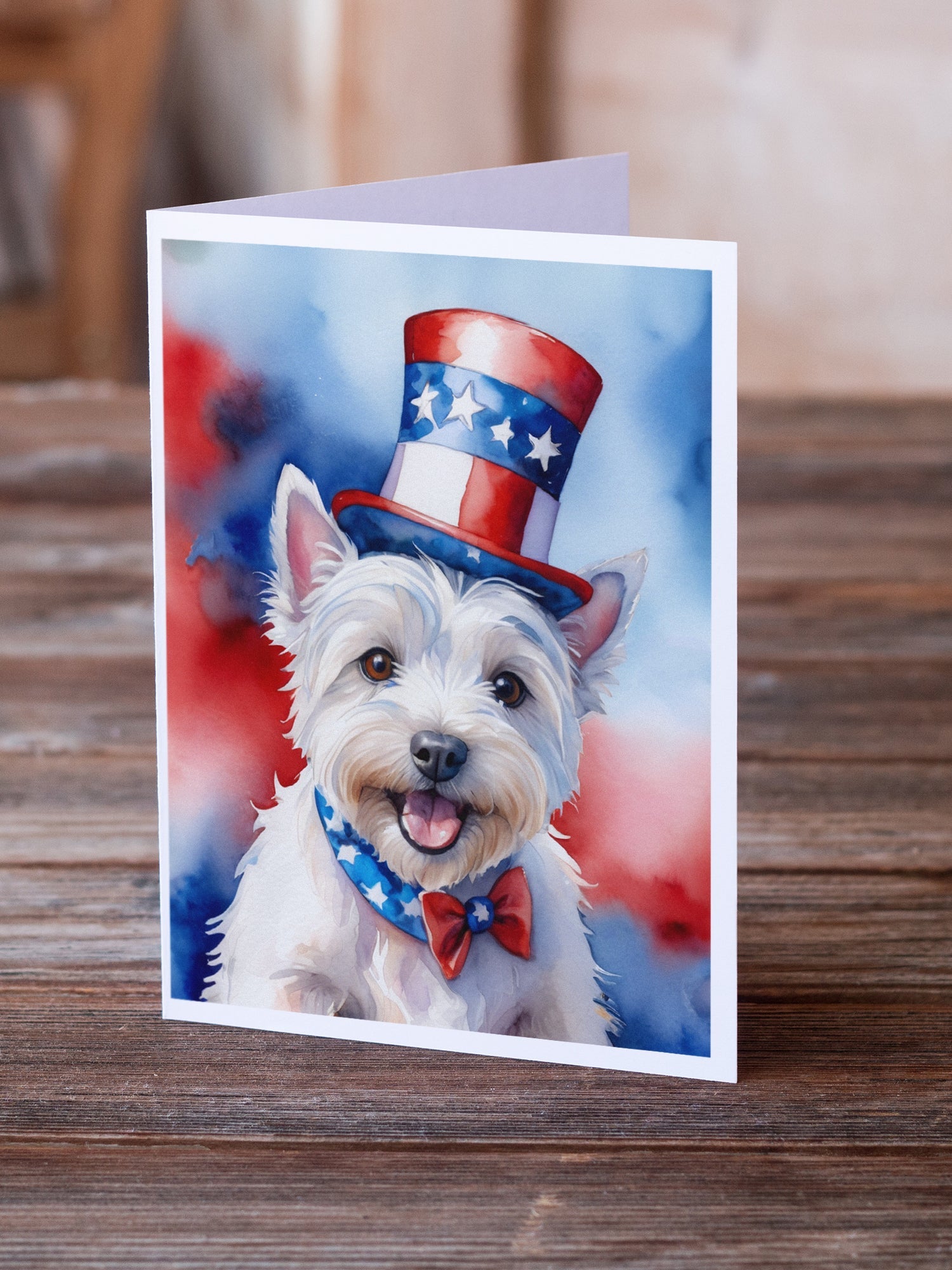 Westie Patriotic American Greeting Cards Pack of 8 Blank Cards with Envelopes Whimsical A7 Size 5x7