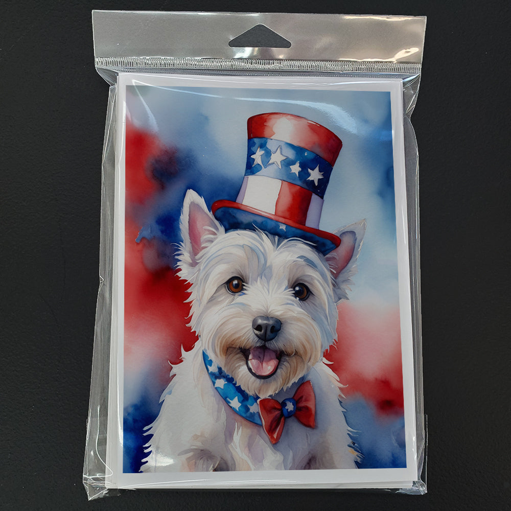 Westie Patriotic American Greeting Cards Pack of 8 Blank Cards with Envelopes Whimsical A7 Size 5x7
