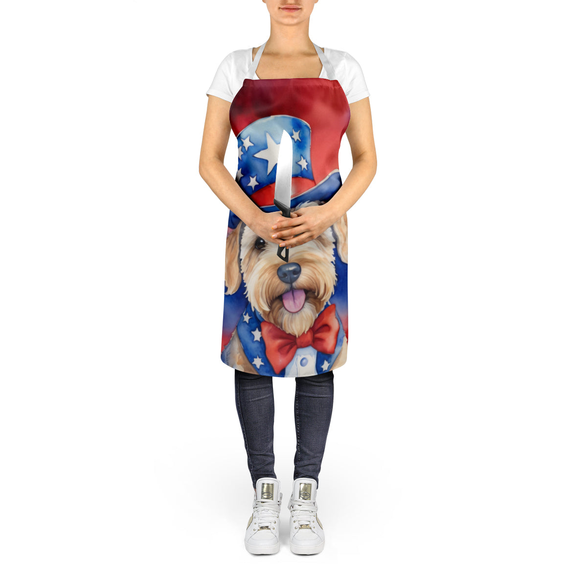 Wheaten Terrier Patriotic American Apron Cooking Kitchen Server Baking Crafts Gardening for Adult Women Men, Unisex, Large, Multicolor