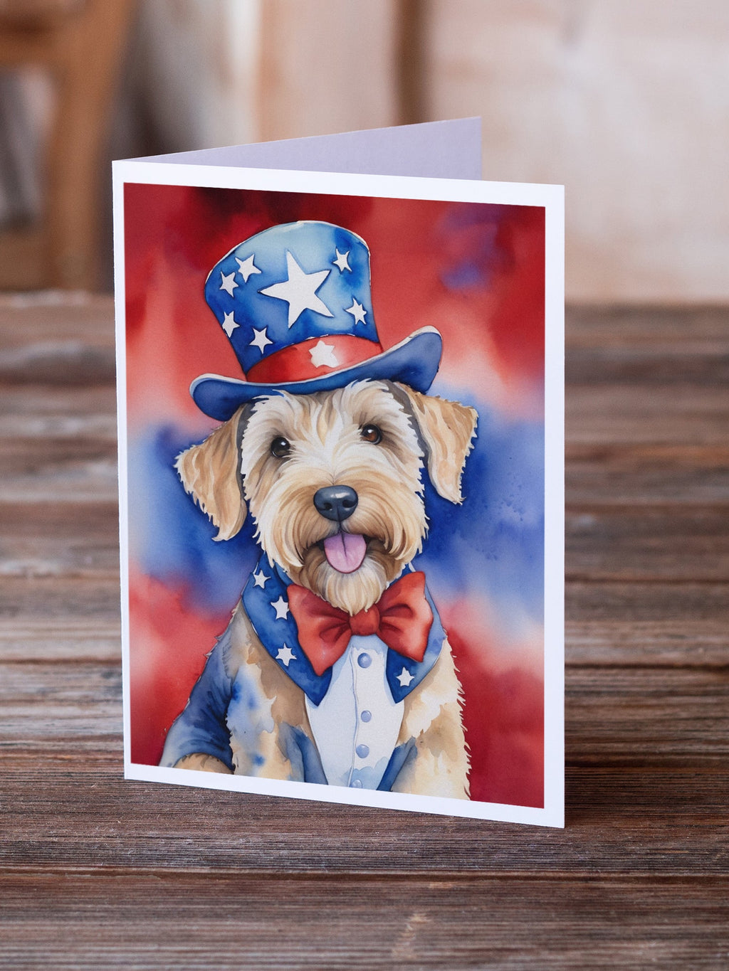 Wheaten Terrier Patriotic American Greeting Cards Pack of 8 Blank Cards with Envelopes Whimsical A7 Size 5x7
