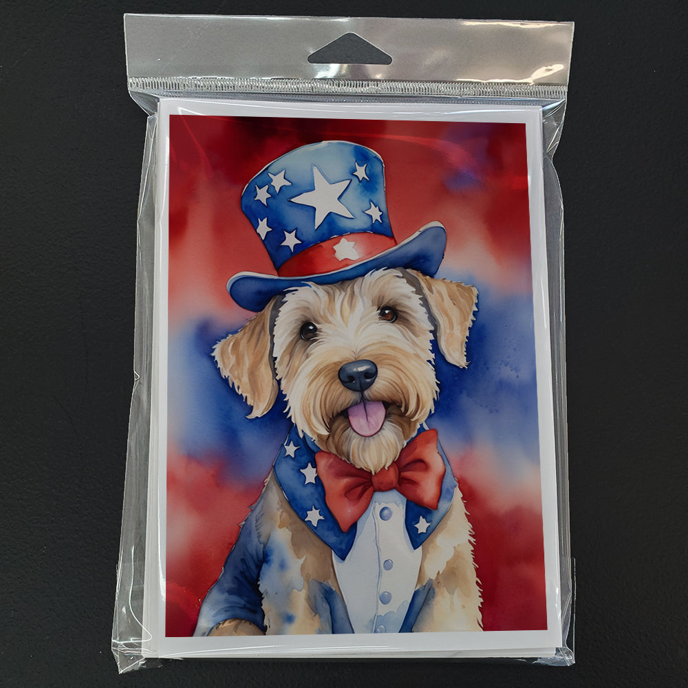 Wheaten Terrier Patriotic American Greeting Cards Pack of 8 Blank Cards with Envelopes Whimsical A7 Size 5x7