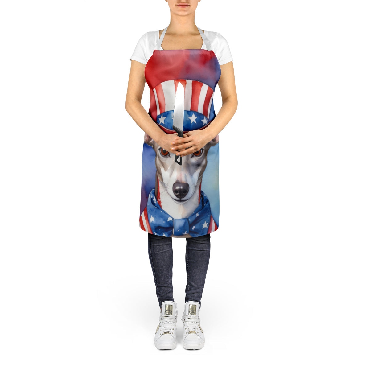 Whippet Patriotic American Apron Cooking Kitchen Server Baking Crafts Gardening for Adult Women Men, Unisex, Large, Multicolor
