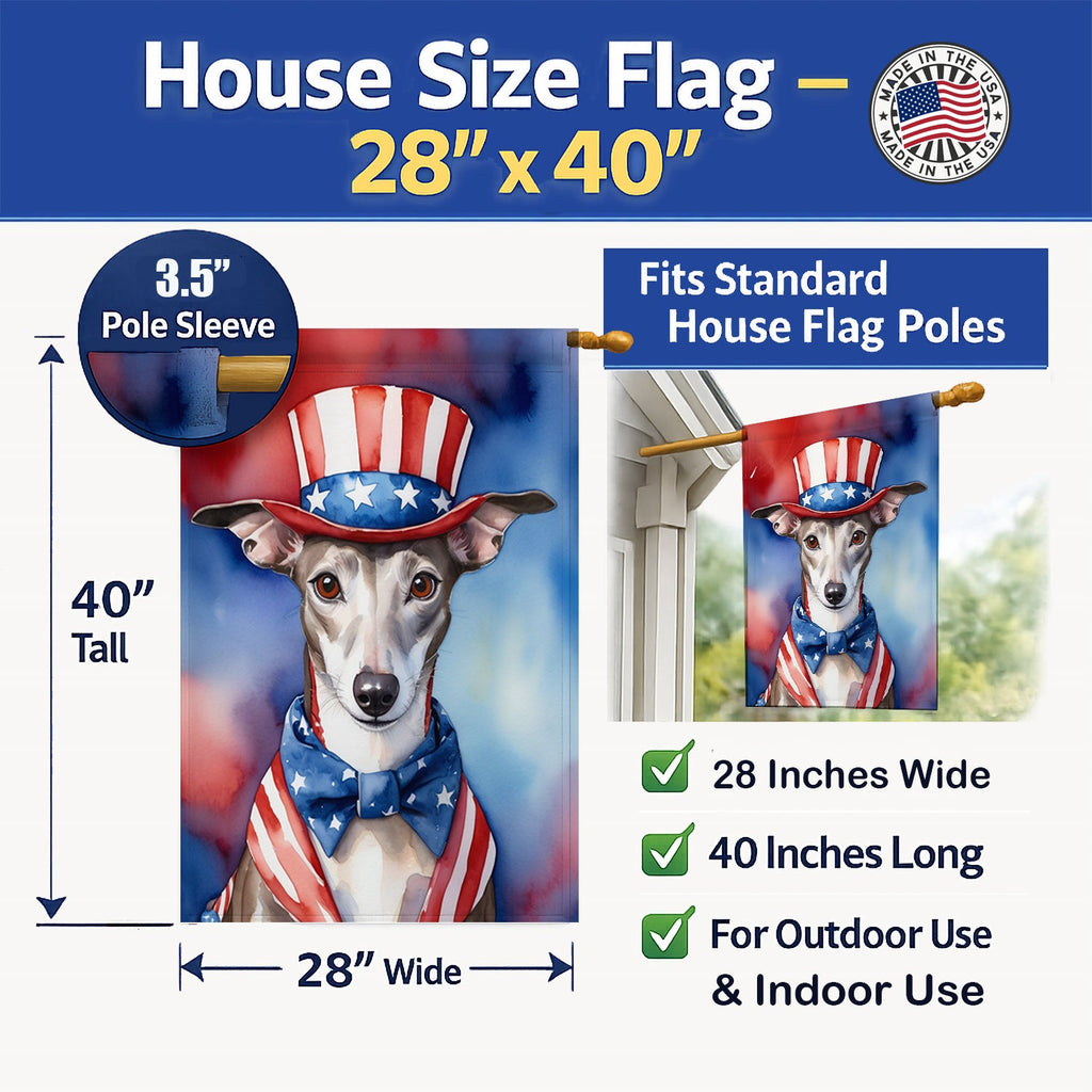 Whippet Patriotic American House Flag 28x40 Porch Sleeve Pole Decorative Outside Yard Banner Artwork Wall Hanging, Polyester