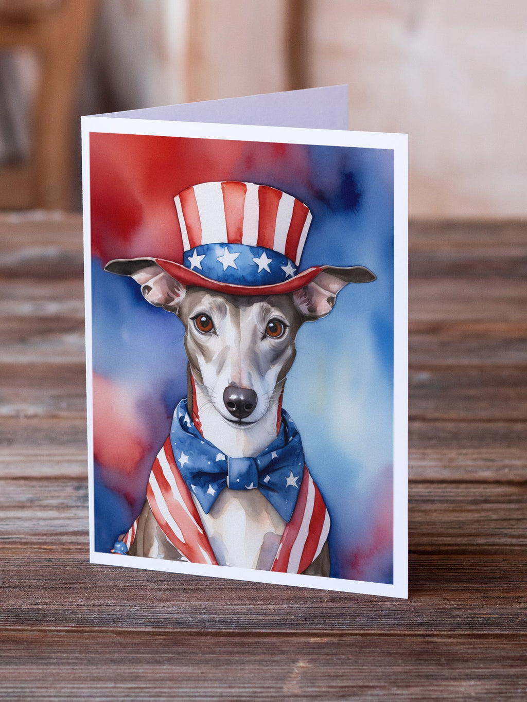 Whippet Patriotic American Greeting Cards Pack of 8 Blank Cards with Envelopes Whimsical A7 Size 5x7