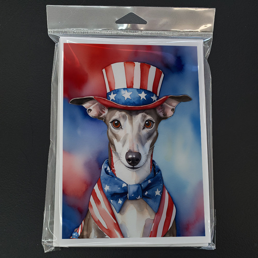 Whippet Patriotic American Greeting Cards Pack of 8 Blank Cards with Envelopes Whimsical A7 Size 5x7