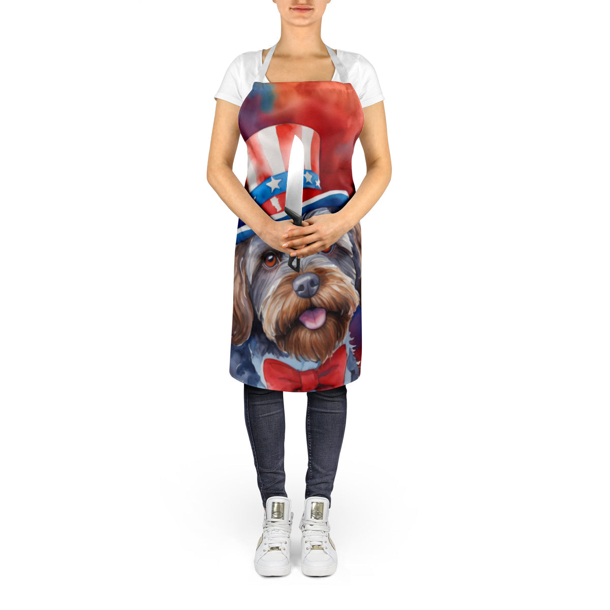 Wirehaired Pointing Griffon Patriotic American Apron Cooking Kitchen Server Baking Crafts Gardening for Adult Women Men, Unisex, Large, Multicolor