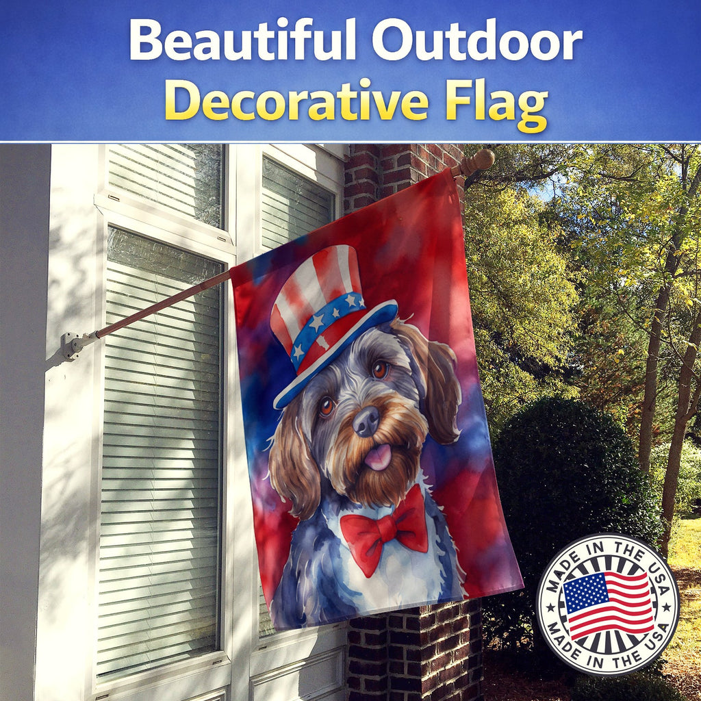 Wirehaired Pointing Griffon Patriotic American House Flag 28x40 Porch Sleeve Pole Decorative Outside Yard Banner Artwork Wall Hanging, Polyester