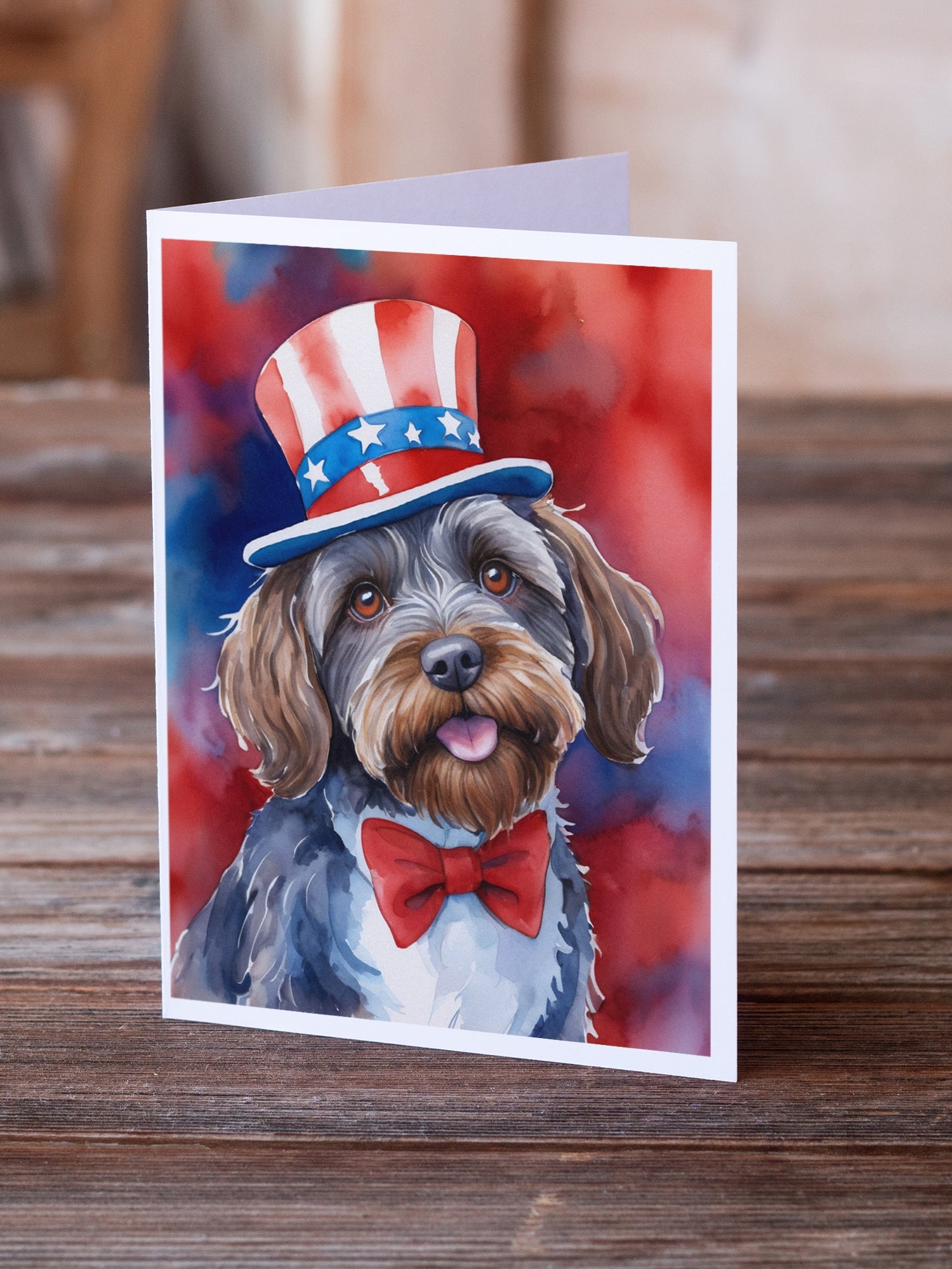 Wirehaired Pointing Griffon Patriotic American Greeting Cards Pack of 8 Blank Cards with Envelopes Whimsical A7 Size 5x7