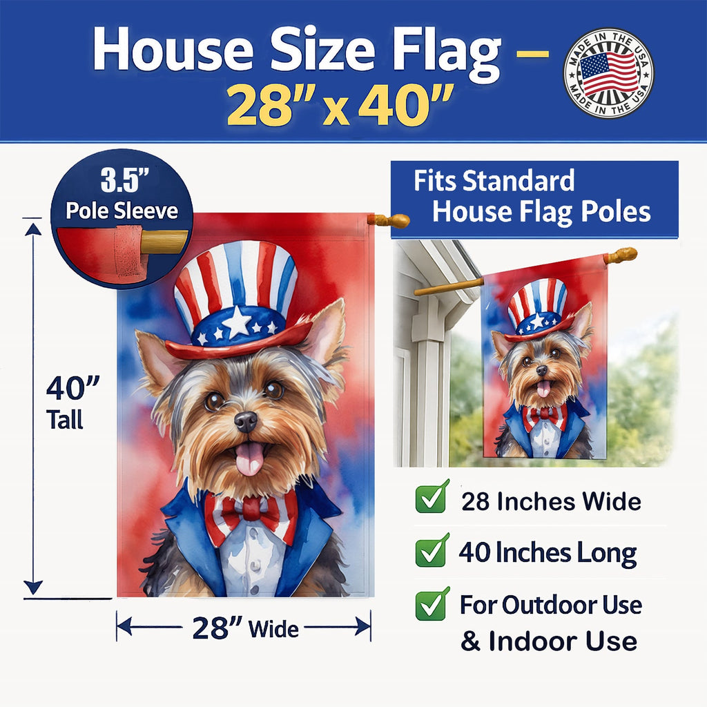 Yorkshire Terrier Patriotic American House Flag 28x40 Porch Sleeve Pole Decorative Outside Yard Banner Artwork Wall Hanging, Polyester