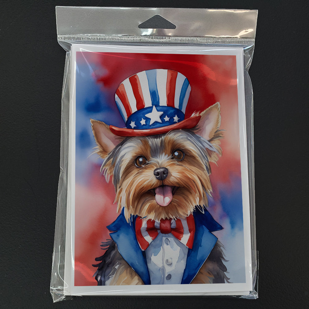 Yorkshire Terrier Patriotic American Greeting Cards Pack of 8 Blank Cards with Envelopes Whimsical A7 Size 5x7