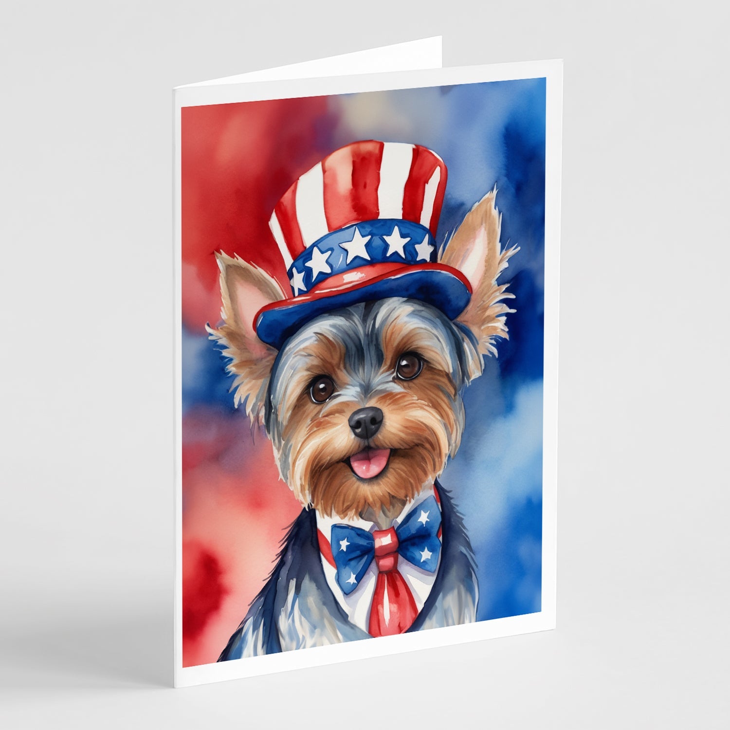 Yorkshire Terrier Patriotic American Greeting Cards Pack of 8 Blank Cards with Envelopes Whimsical A7 Size 5x7