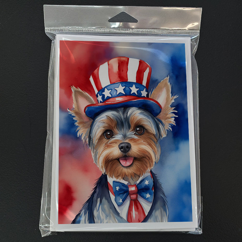 Yorkshire Terrier Patriotic American Greeting Cards Pack of 8 Blank Cards with Envelopes Whimsical A7 Size 5x7