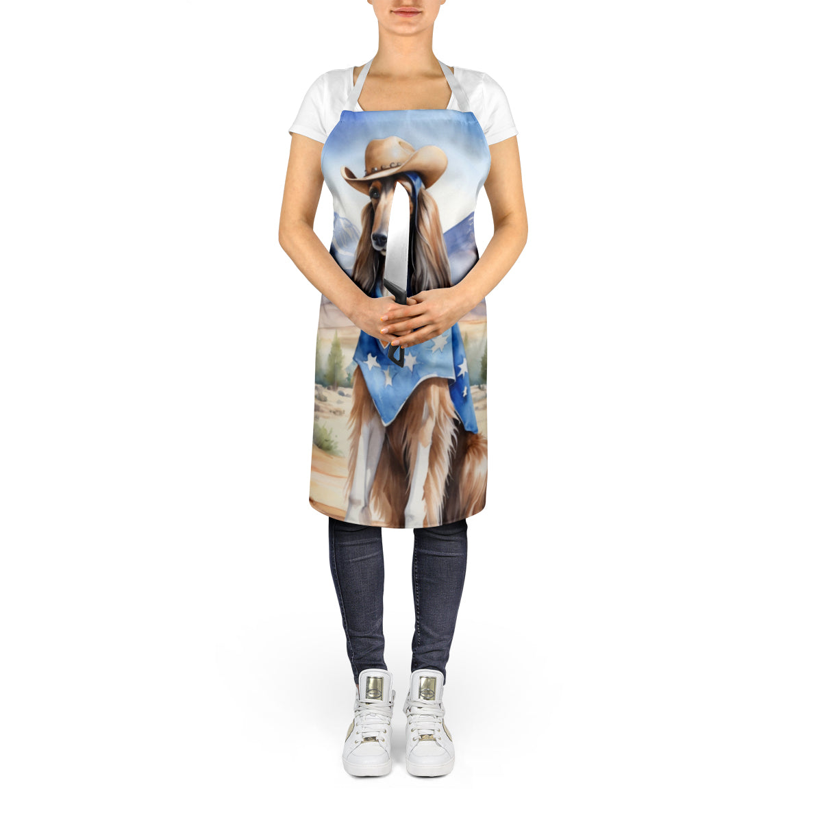 Afghan Hound Cowboy Welcome  Apron Cooking Kitchen Server Baking Crafts Gardening for Adult Women Men, Unisex, Large, Multicolor