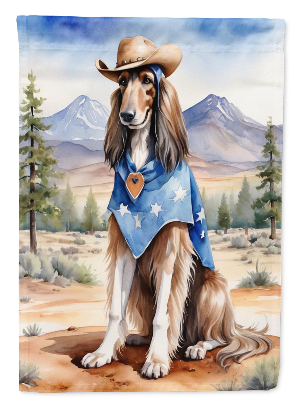 Afghan Hound Cowboy Welcome  House Flag 28x40 Porch Sleeve Pole Decorative Outside Yard Banner Artwork Wall Hanging, Polyester
